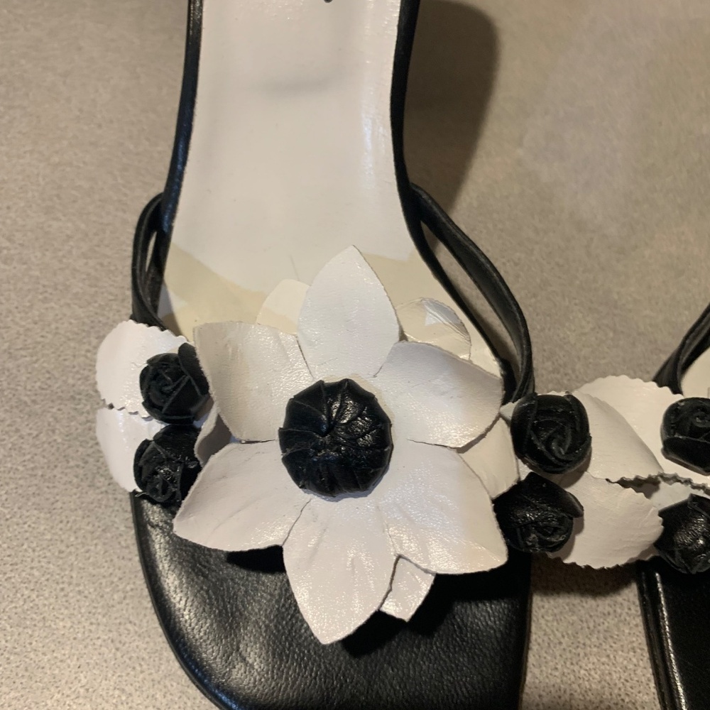 Sergio Zelcer Spanish Leather Collection Black/White Slide Sandals sz 8 M - Picture 2 of 7